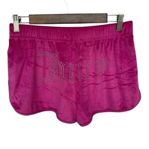 Juicy Couture Sleep Shorts Womens Medium Pink Velour Rhinestone Juicy Logo